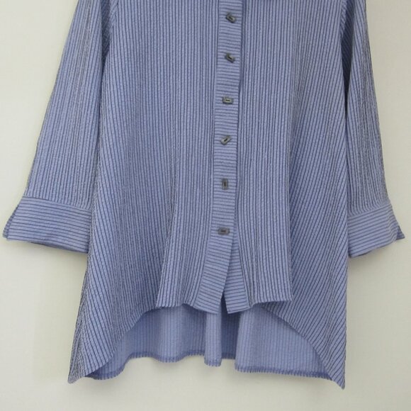Habitat Womens M Periwinkle Blue Stripe 3/4 Sleeve Tunic Shirt Relaxed Rayon - Picture 4 of 13